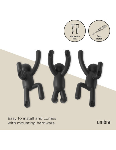 Ganchos de Pared Umbra Buddy Set de 3 Negro Decorativos
