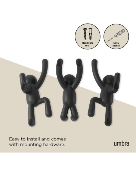 Ganchos de Pared Umbra Buddy Set de 3 Negro Decorativos