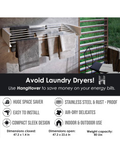 Perchero Plegable de Secado TCO ADVENTURES 600 cm Acero Inoxidable Negro 2