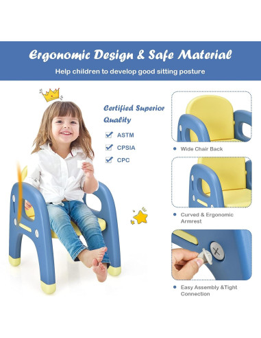 Conjunto de Mesa y Sillas para Niños Costzon Dinosaurio Azul