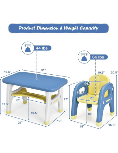 Conjunto de Mesa y Sillas para Niños Costzon Dinosaurio Azul