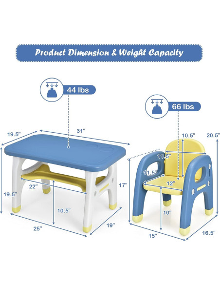 Conjunto de Mesa y Sillas para Niños Costzon Dinosaurio Azul