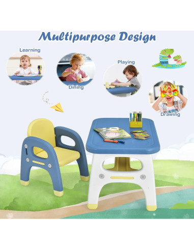 Conjunto de Mesa y Sillas para Niños Costzon Dinosaurio Azul