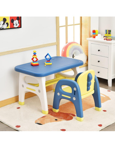Conjunto de Mesa y Sillas para Niños Costzon Dinosaurio Azul