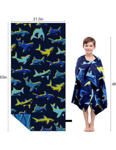 Toalla de Playa MelonBoat Microfibra Grande Tiburón Azul 160x80cm 2