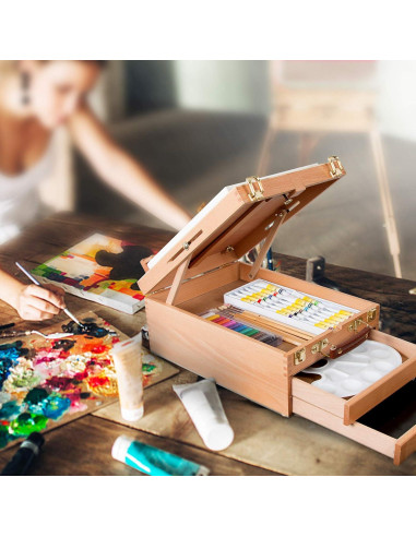 Caja de Suministros de Arte Kuyal Caballete Ajustable 2 Cajones