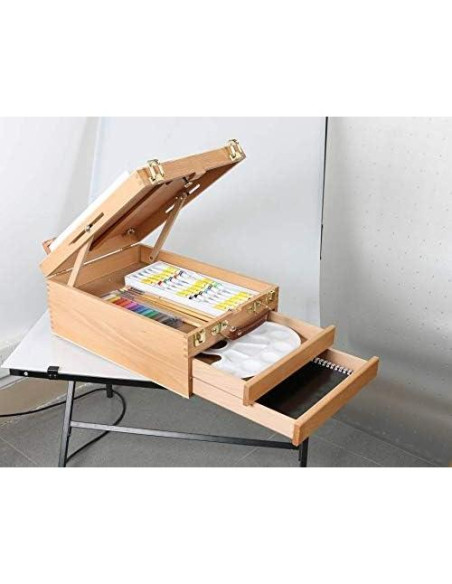 Caja de Suministros de Arte Kuyal Caballete Ajustable 2 Cajones