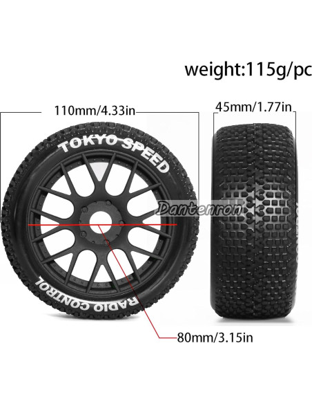 Neumáticos y Ruedas RC 1/8 Dantenron Caucho 4PCS Blanco