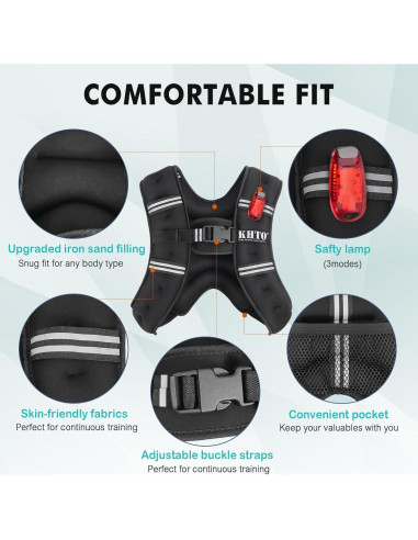 Chaleco de Peso KHTO 2.27kg con Luz Reflectante para Entrenamiento