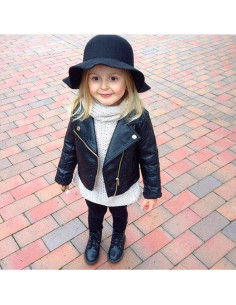 Chaqueta de Cuero Sintético Unisex para Niños 4T Negra 2