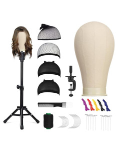 Cabeza de Peluca de Lienzo 22" Blanca con Soporte Tripode