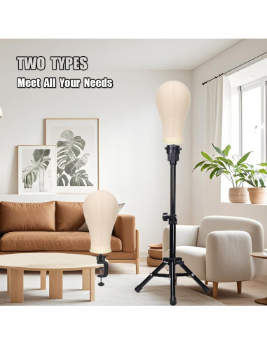 Cabeza de Peluca de Lienzo 22" Blanca con Soporte Tripode