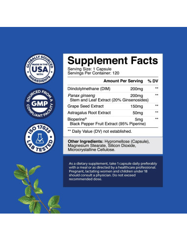 Suplemento DIM para hombres Natures Craft - 120 cápsulas