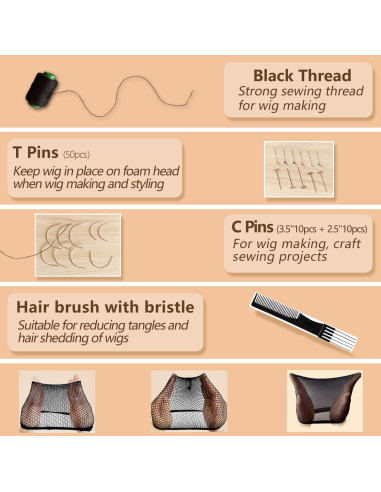 Cabeza de Peluca de Lienzo 22" Blanca con Soporte Tripode