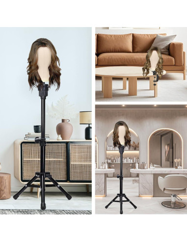 Cabeza de Peluca de Lienzo 22" Blanca con Soporte Tripode