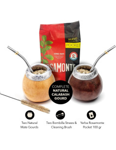 Set de Yerba Mate Balibetov - 2 Calabazas, 2 Bombillas, 1 Cepillo, 100g 2