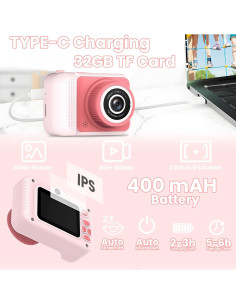 Cámara de Juguete LETONGJH Q1 1080P Rosa con 32GB 2