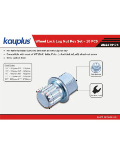 Juego de 10 Tuercas de Rueda Antirrobo Kaupa con Estuche 2