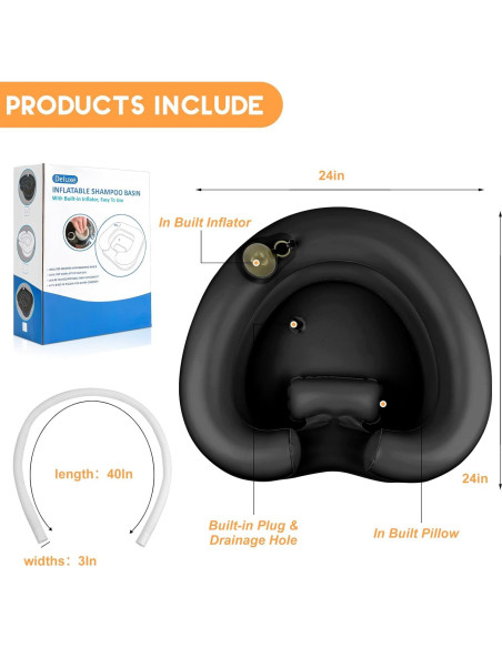 Lavabo de Lavado de Cabello Inflable Samlomi - Negro Corazón