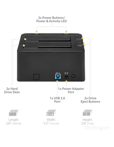 Dock de Disco Duro USB 3.0 StarTech SDOCK2U33 Doble Bahía 2.5/3.5"