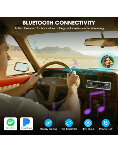 Radio Retro Bluetooth SOUNDKITS Un Din para Auto - Estéreo Vintage