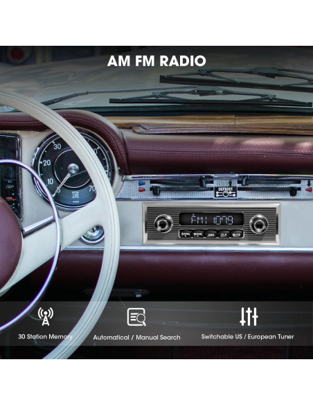 Radio Retro Bluetooth SOUNDKITS Un Din para Auto - Estéreo Vintage