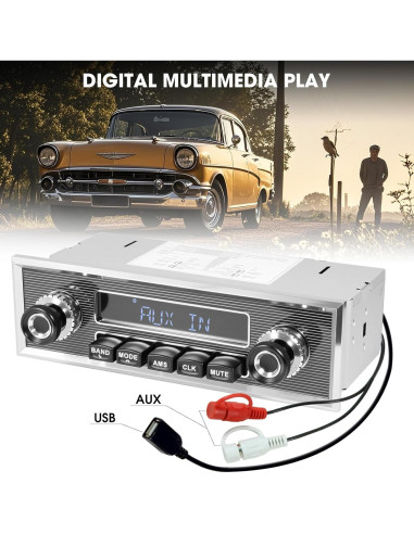 Radio Retro Bluetooth SOUNDKITS Un Din para Auto - Estéreo Vintage