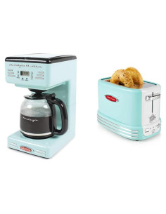 Cafetera Programable 12 Tazas Nostalgia RCOF12AQ + Tostadora Ancha 2 Rebanadas