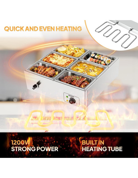 Calentador de Comida Eléctrico ROVSUN 42.3QT 1200W 6 Bandejas