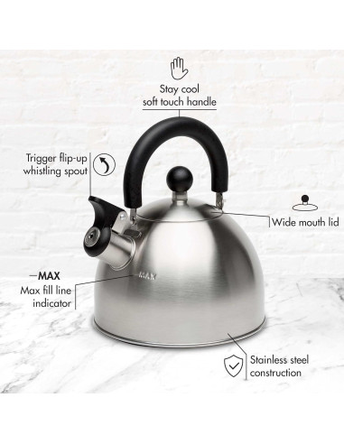 Hervidor de agua Primula Stewart 1.42L acero inoxidable silbante