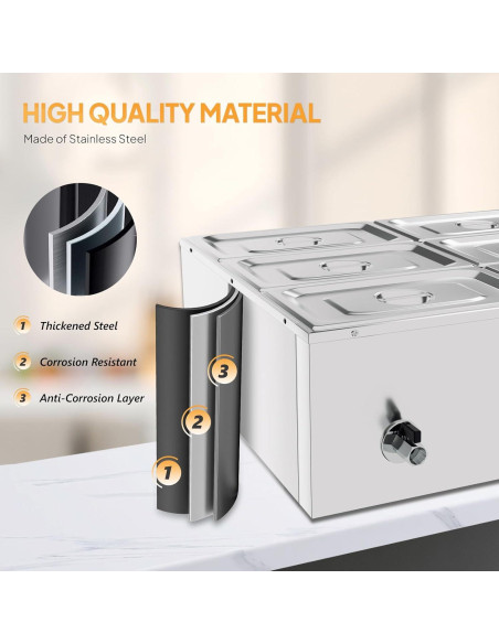 Calentador de Comida Eléctrico ROVSUN 42.3QT 1200W 6 Bandejas