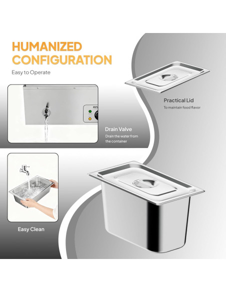 Calentador de Comida Eléctrico ROVSUN 42.3QT 1200W 6 Bandejas