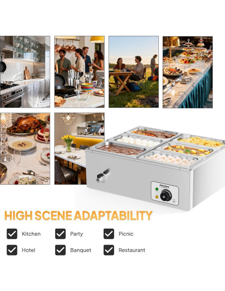 Calentador de Comida Eléctrico ROVSUN 42.3QT 1200W 6 Bandejas