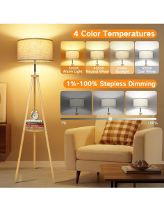 Lámpara de Pie LED Regulable OUTON con Estante y Control Táctil 2