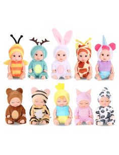 Juego de 10 Muñecas Reborn 10 cm con Ropa de Animales