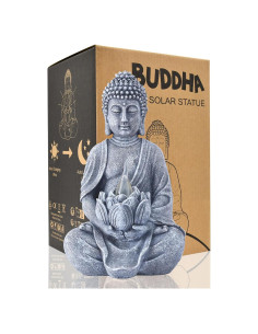 Estatua de Buda Goodeco con Loto Solar 20.6 cm Resina Gris