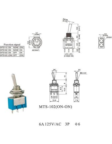20 Interruptores de Palanca Mini MTS-102 3 Pines AC 250V 3A
