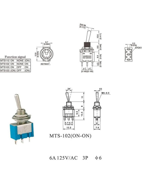 20 Interruptores de Palanca Mini MTS-102 3 Pines AC 250V 3A