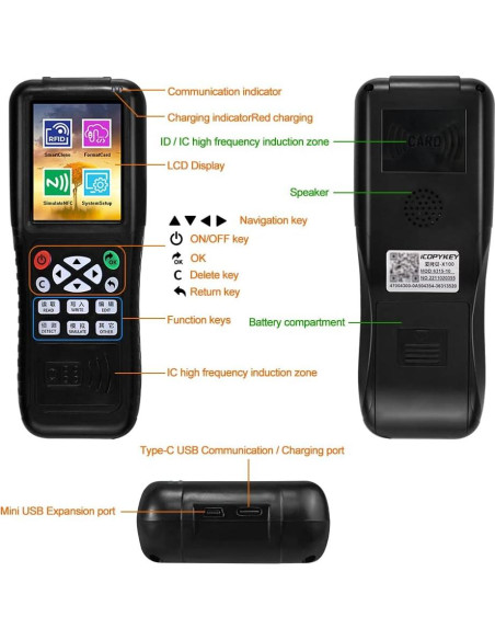 Lector Escritor RFID HENAXSAD HERNAS-X100, 249g, Pantalla 3.2"