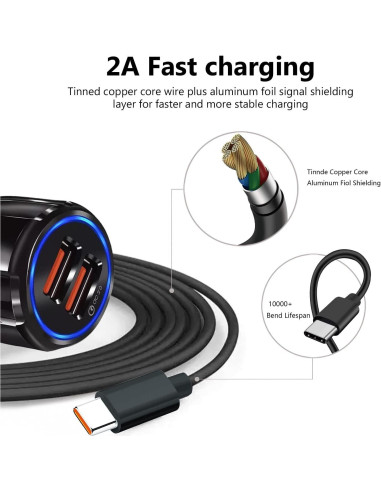 Cargador Rápido de Coche USB Tipo C WZHENB 10W 1.5m