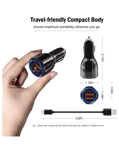 Cargador Rápido de Coche USB Tipo C WZHENB 10W 1.5m