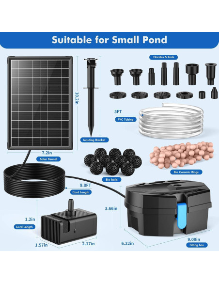 Bomba de Fuente Solar POPOSOAP 8W con Kit de Filtro para Estanque