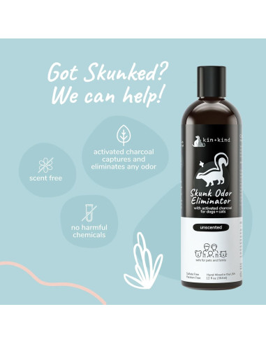 Champú Natural Kin+Kind para Perros y Gatos - Eliminador de Olores Zorrillo 354 ml