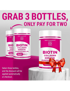 Suplemento de Biotina 10000mcg New Elements para Cabello y Piel 2