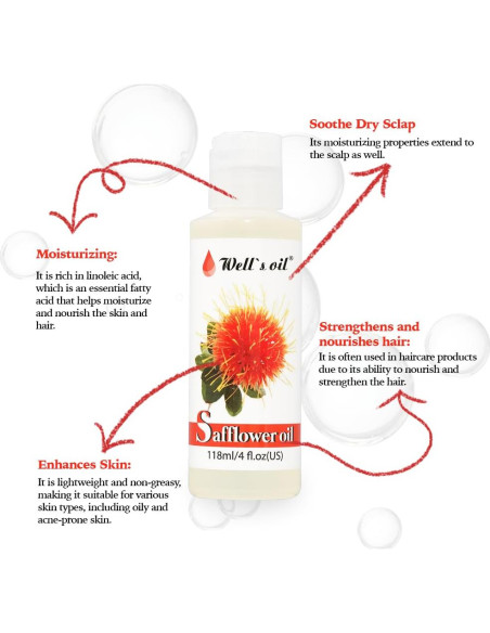 Aceite de Cártamo Well's 118ml Natural para Cabello y Piel