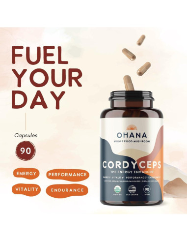 Suplemento de Hongos Orgánicos Ohana Cordyceps 90 Cápsulas