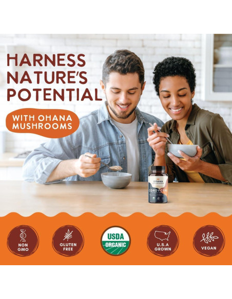 Suplemento de Hongos Orgánicos Ohana Cordyceps 90 Cápsulas