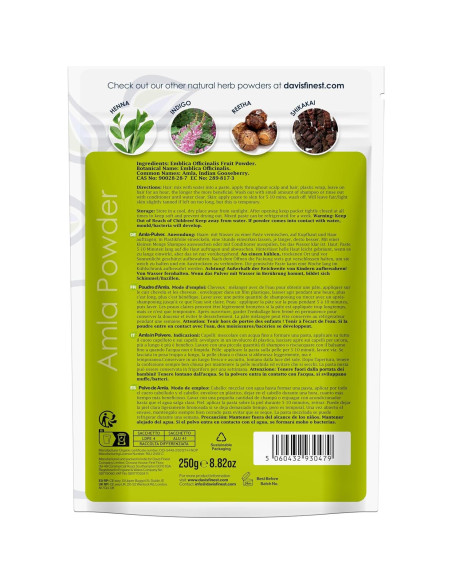 Polvo de Amla Orgánico Davis Finest 250g - Crecimiento y Brillo