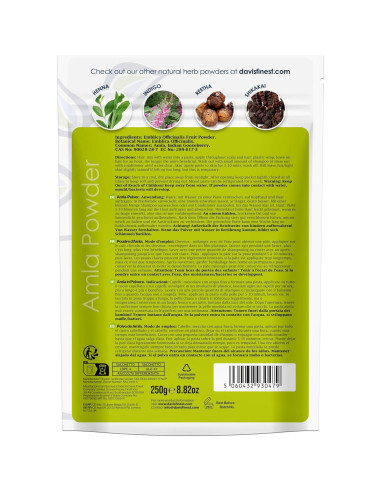 Polvo de Amla Orgánico Davis Finest 250g - Crecimiento y Brillo