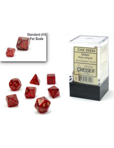 Juego de Dados Poliedricos Chessex Rojos/Oros 10mm - 7 Piezas D&D 2
